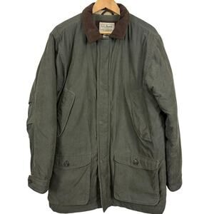 LL Bean Mens Wool Lined Barn Jacket Chore Coat Olive Green Winter Parka sz L